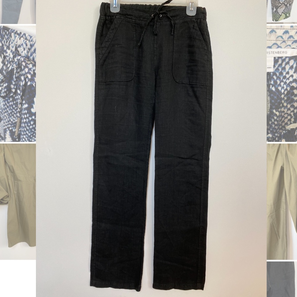 Black Linen Pants Drawstring Amici
